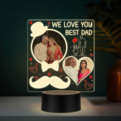 Personalized Best Dad UV Print LED Night Lamp Fathers Day Gift Warm White Light